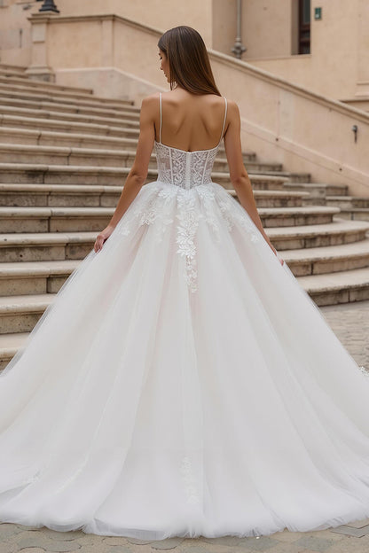 Ivory Tulle Corset A Line Appliqued Wedding Dress
