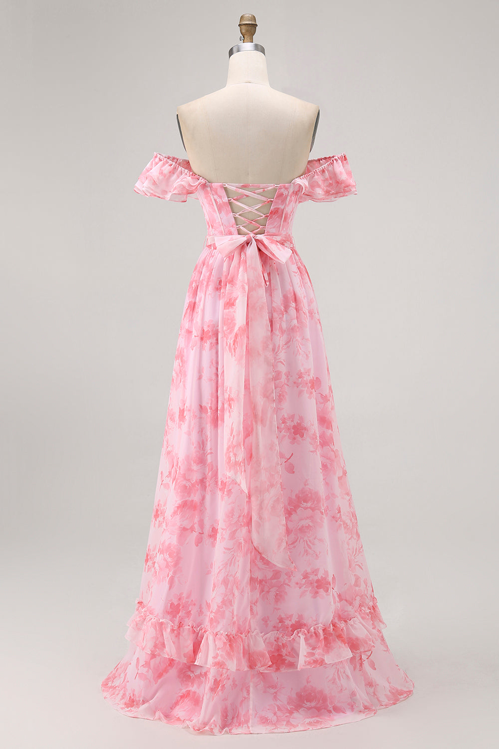 Champagne Flower Off The Shoulder Corset A-Line Bridesmaid Dress With Slit