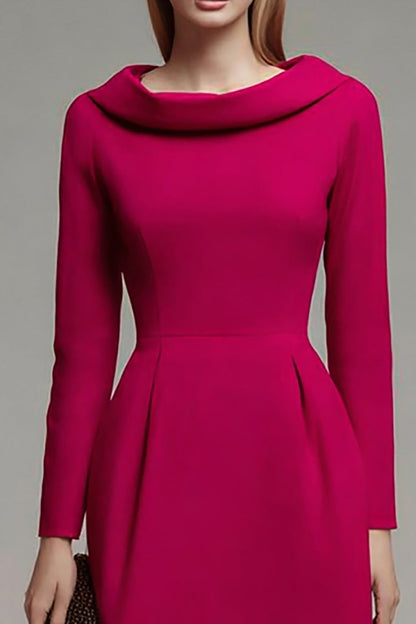 Fuchsia Roll Collar Neck Midi Work Dress