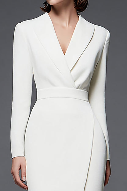 Ivory Sheath Shawl Lapel Maxi Work Dress