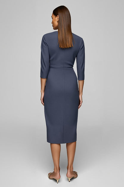 Twilight Sheath Bateau Neck Midi Work Dress with Slit