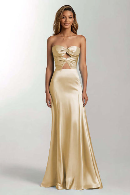 Sky Blue Mermaid Cut Out Satin Strapless Formal Dress