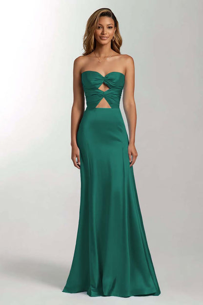 Sky Blue Mermaid Cut Out Satin Strapless Formal Dress