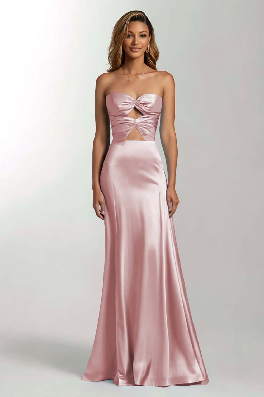 Sky Blue Mermaid Cut Out Satin Strapless Formal Dress