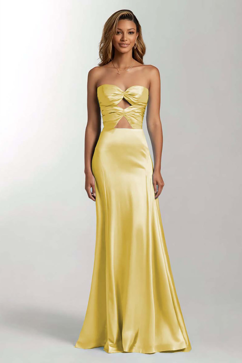 Sky Blue Mermaid Cut Out Satin Strapless Formal Dress