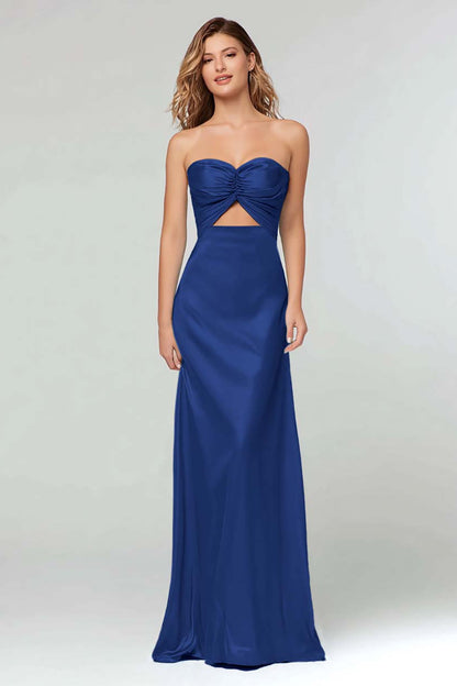 Strapless Sheath Cut Out Sky Blue Long Formal Dress