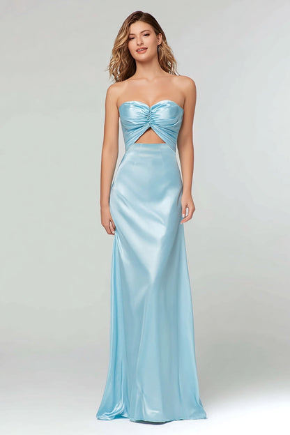 Strapless Sheath Cut Out Sky Blue Long Formal Dress
