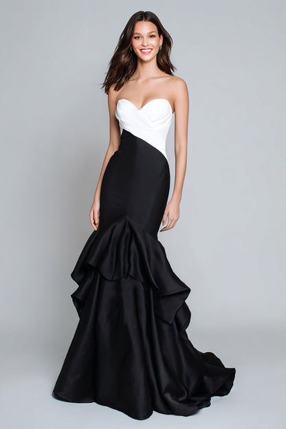 Black and White Mermaid Sweetheart Long Formal Dress