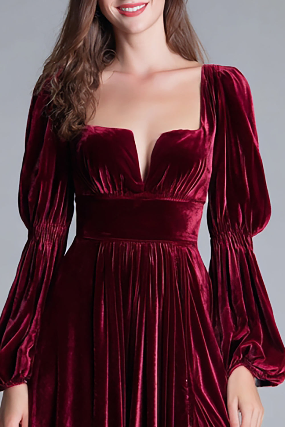 Burgundy Velvet Square Neck A Line Formal Dress with Slit