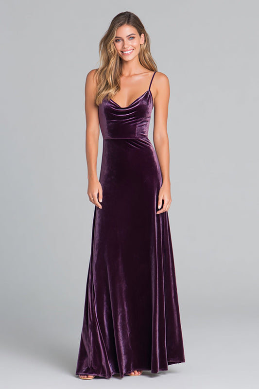 Plum Spaghetti Straps Velvet A Line Formal Dress