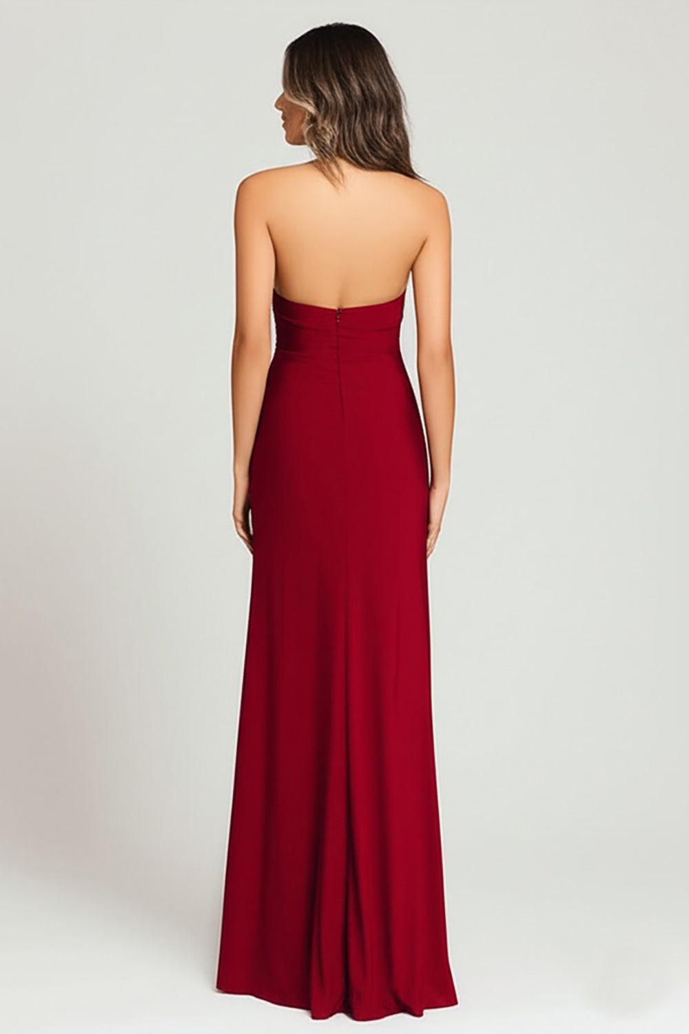 Burgundy Crepe Sheath Halter Long Formal Dress with Slit