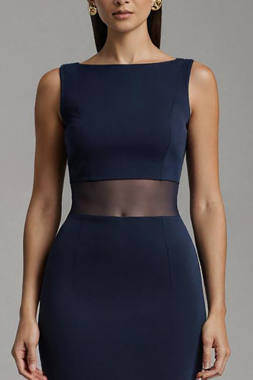 Navy Mermaid Bateau Neck Maxi Formal Dress