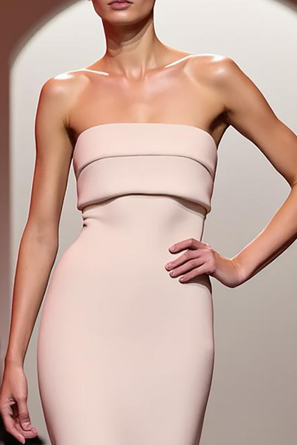 Champagne Mermaid Satin Strapless Long Evening Dress