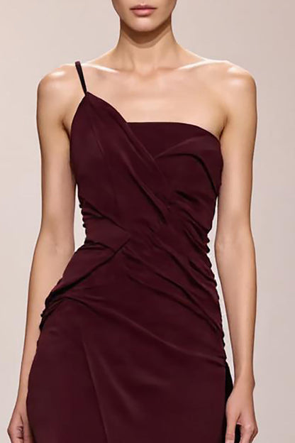 Burgundy Satin Mermaid Long Evening Dress With Slit