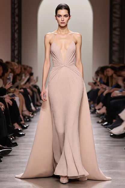 Ivory A Line Satin Ruched Spaghetti Straps Long Evening Dress