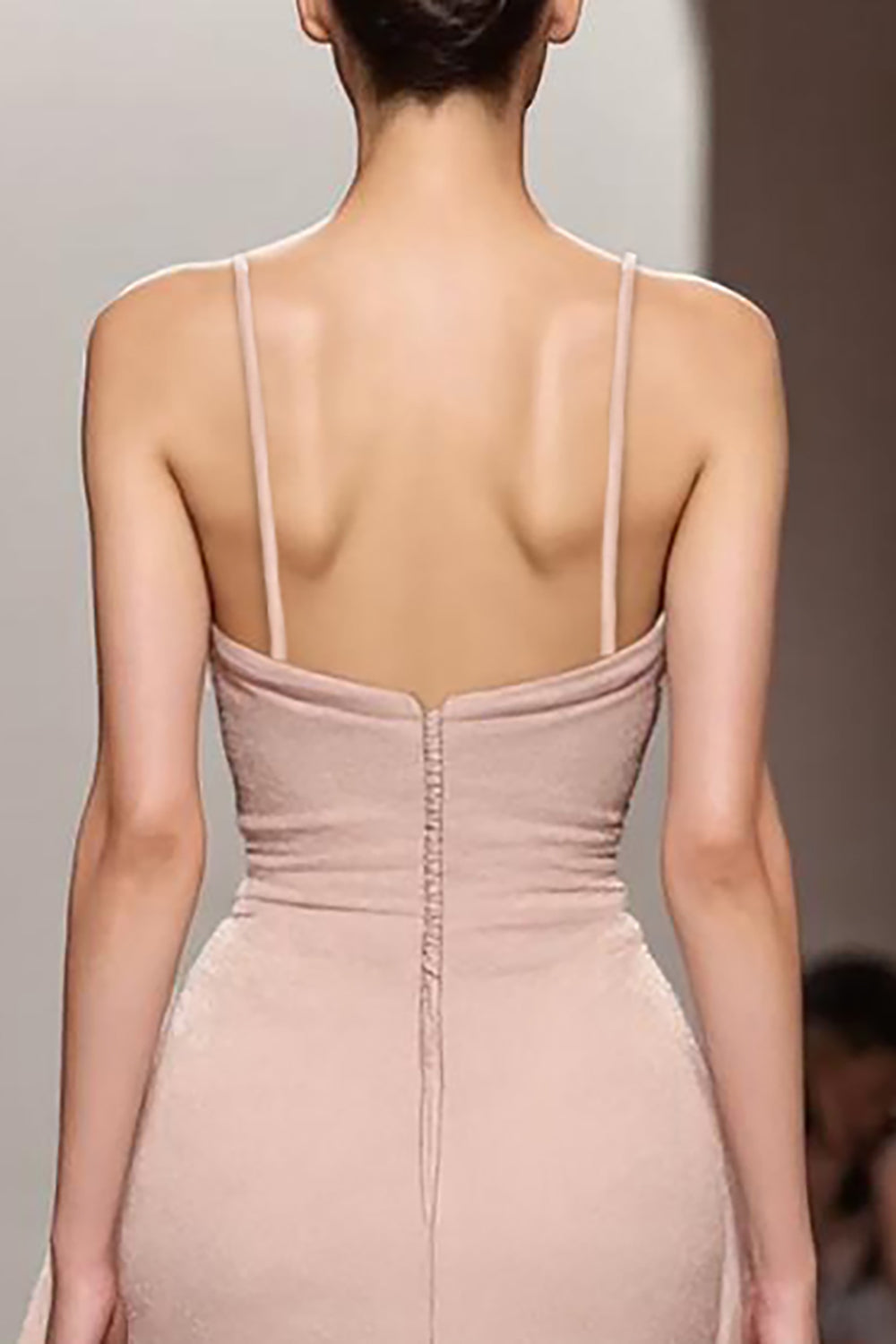 Ivory A Line Satin Ruched Spaghetti Straps Long Evening Dress