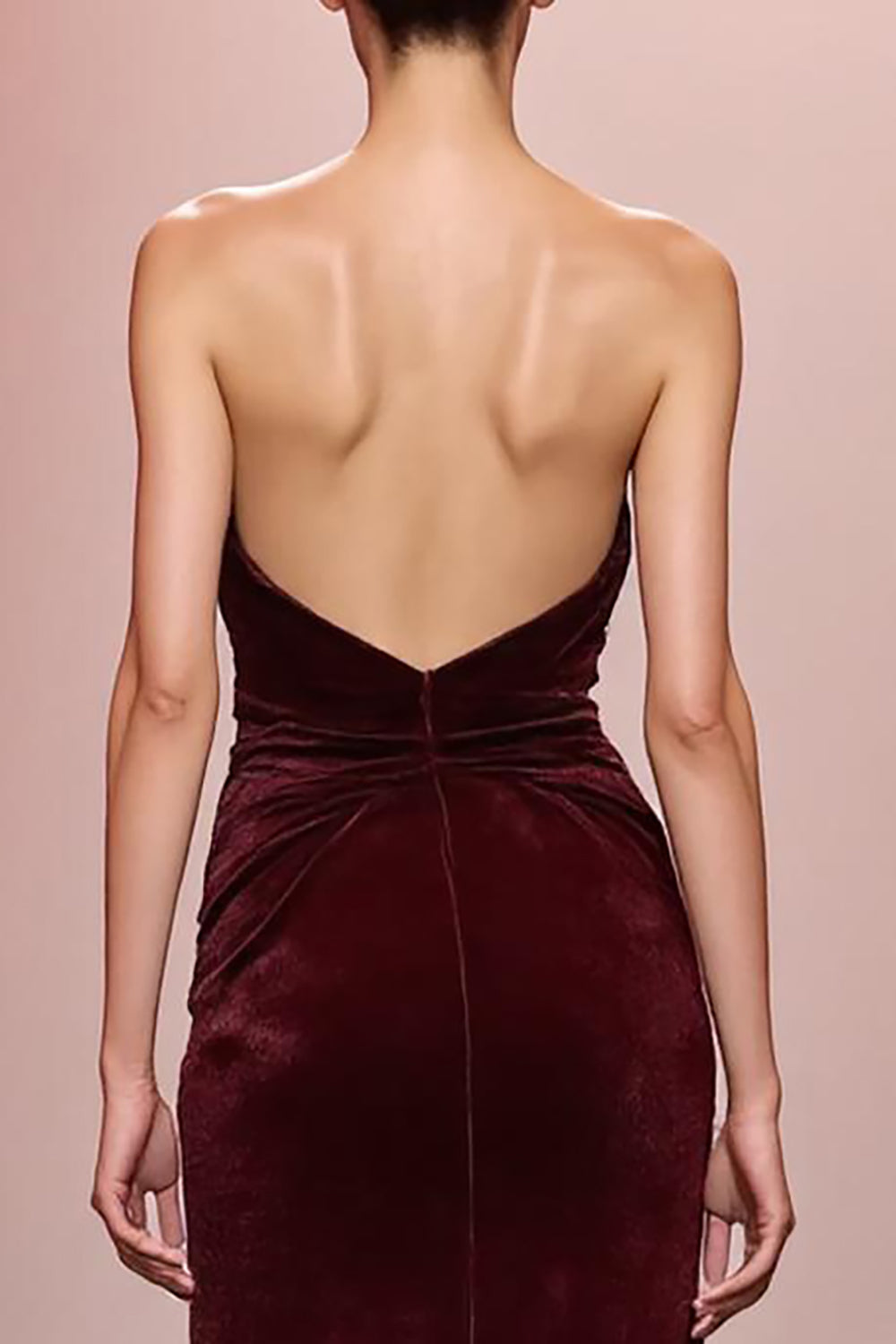 Dark Red Mermaid Velvet Ruched Strapless Long Evening Dress