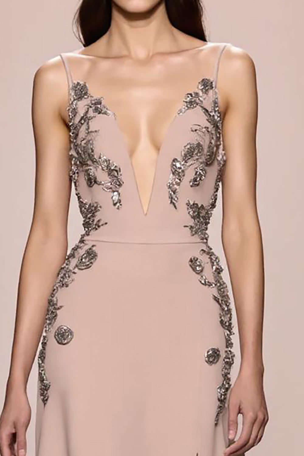 Champagne A Line Long Satin Evening Dress With Slit