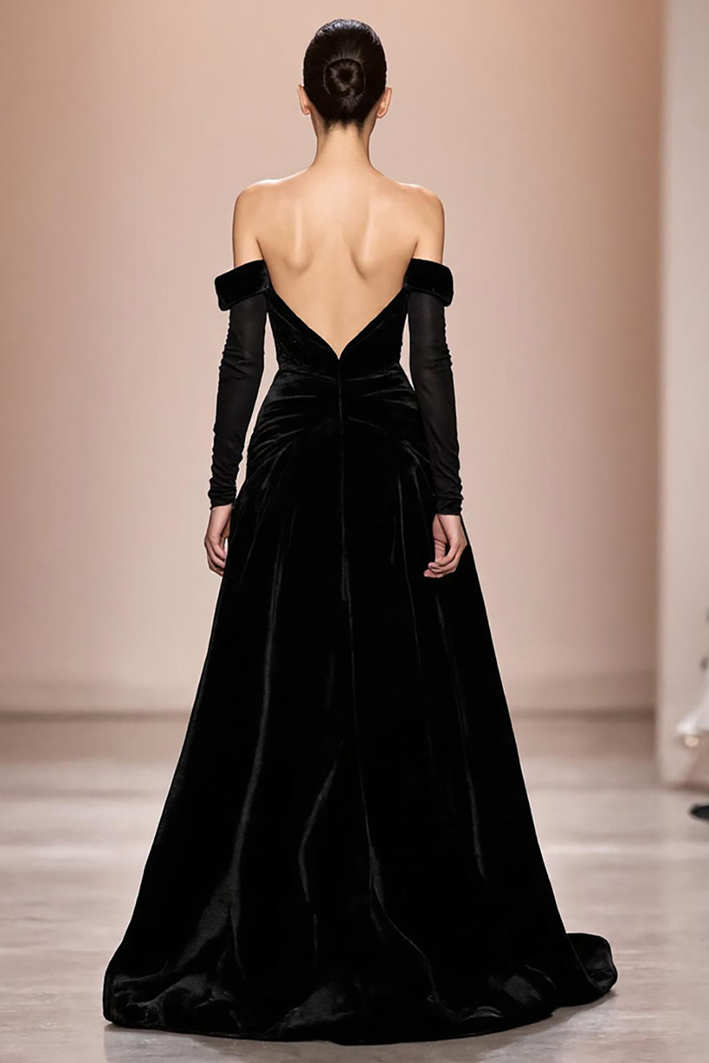 Black Velvet Off The Shoulder Long Evening Dress With Sleeves