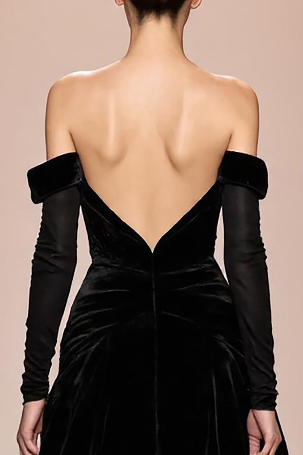Black Velvet Off The Shoulder Long Evening Dress With Sleeves