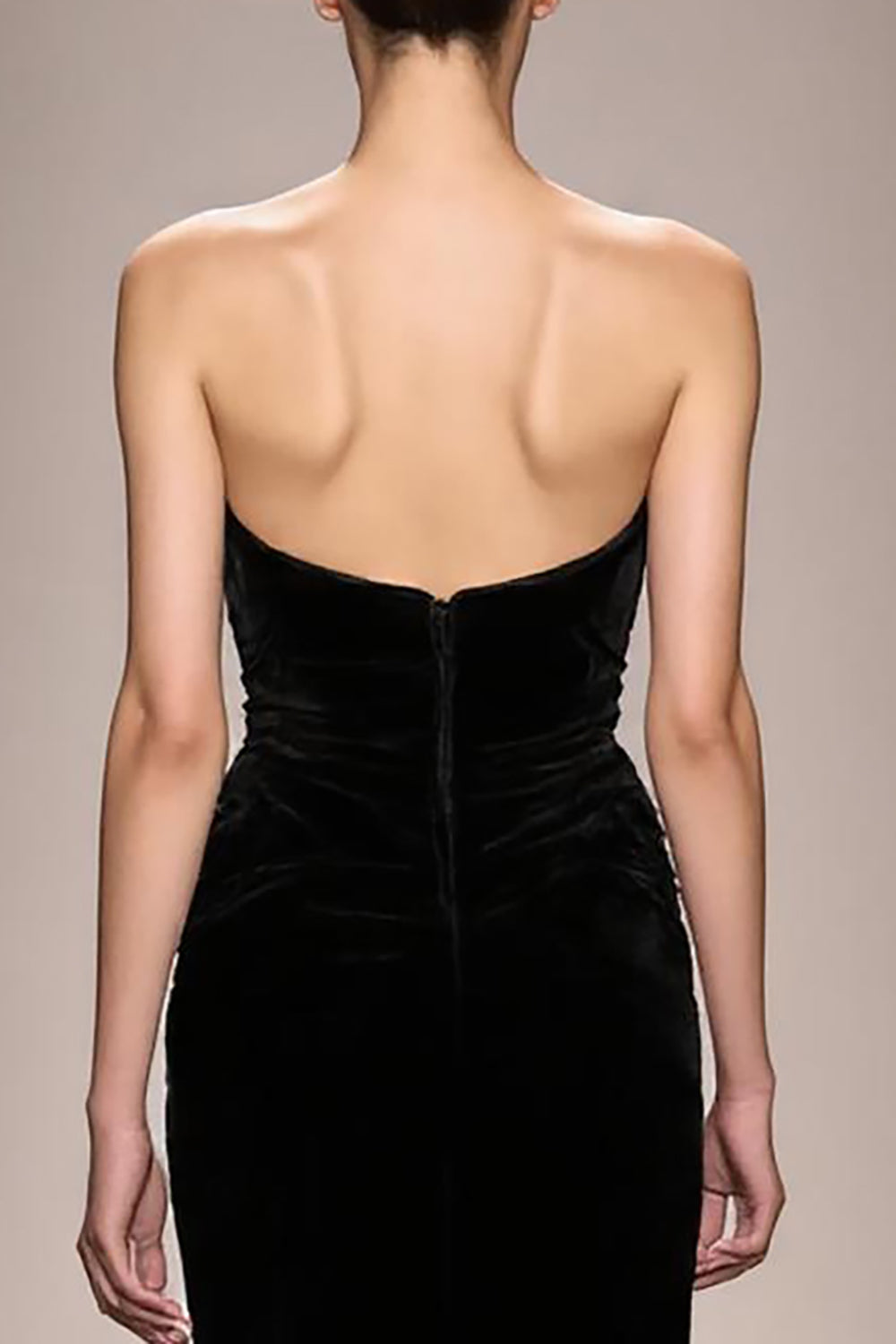 Black Mermaid Velvet Strapless Long Evening Dress