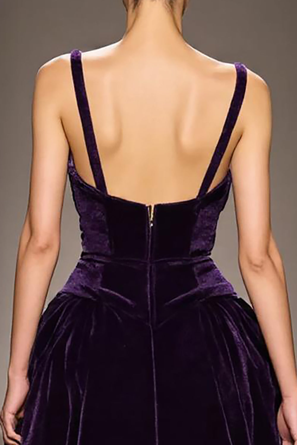 Dark Purple Velvet A Line Deep V-Neck Long Evening Dress