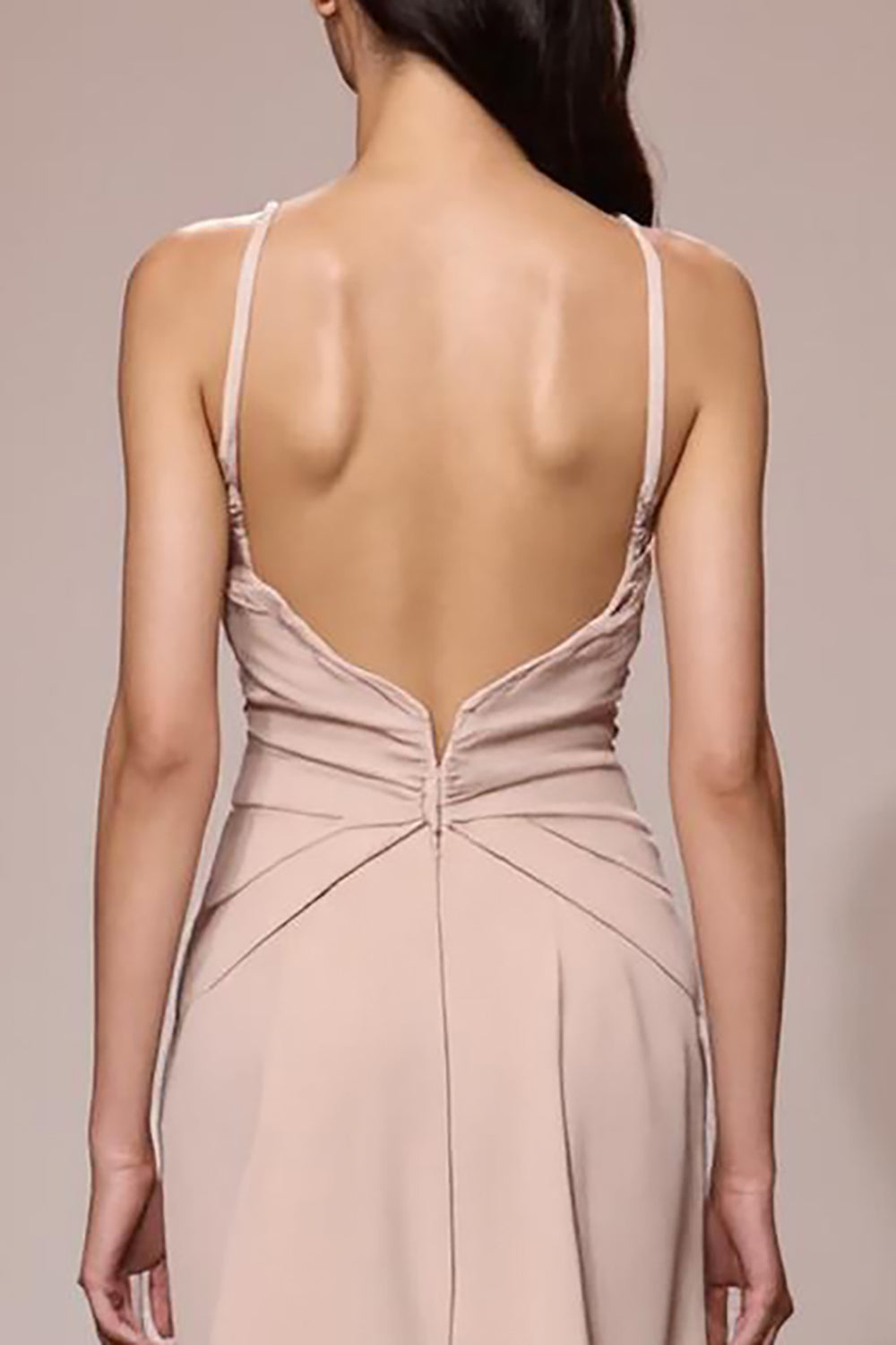 Champagne Satin Ruched Maxi Evening Dress