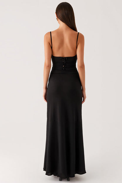 Sheath Cut Out Spaghetti Straps Black Tie Dress