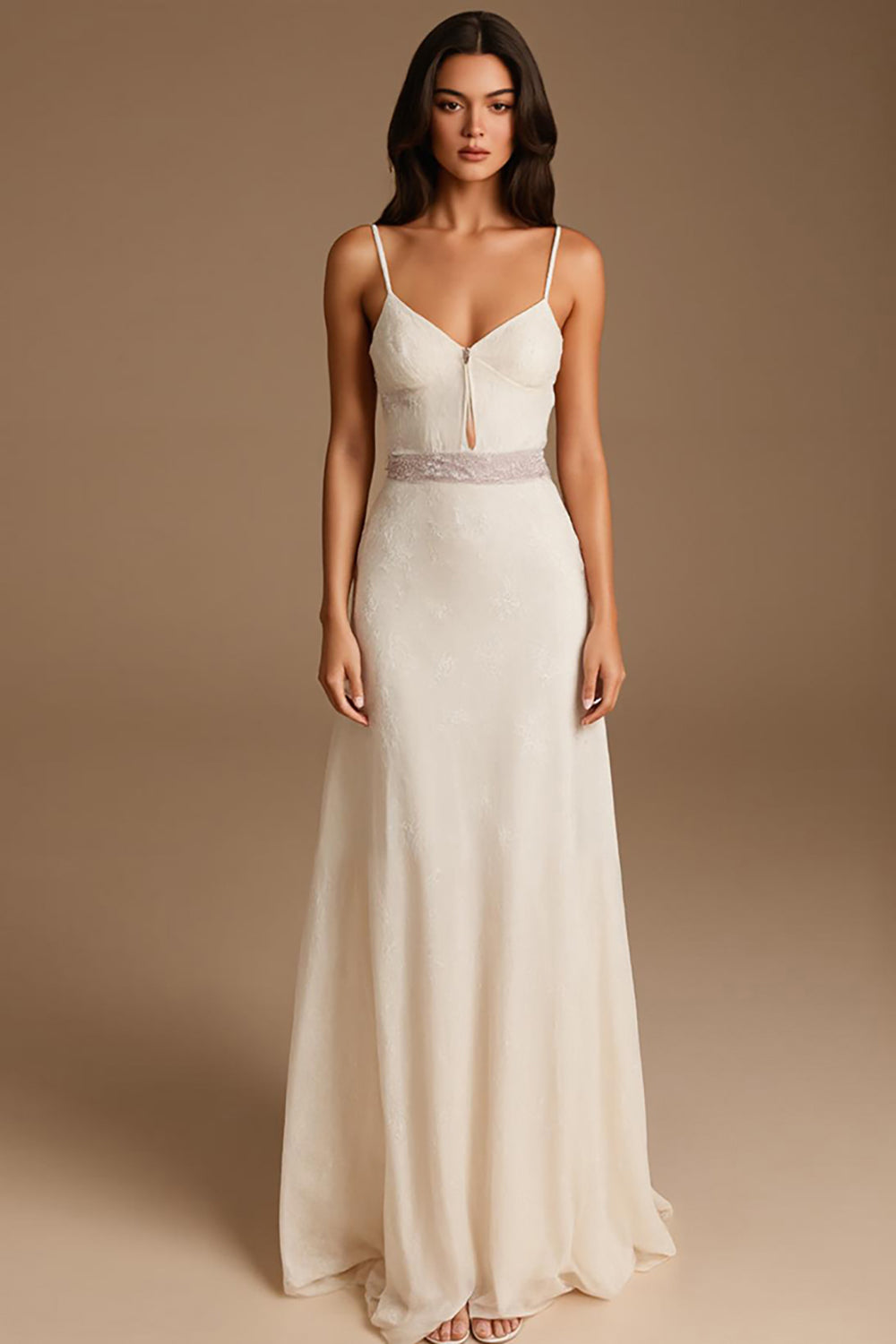 Ivory Spaghetti Straps A Line Formal Dress