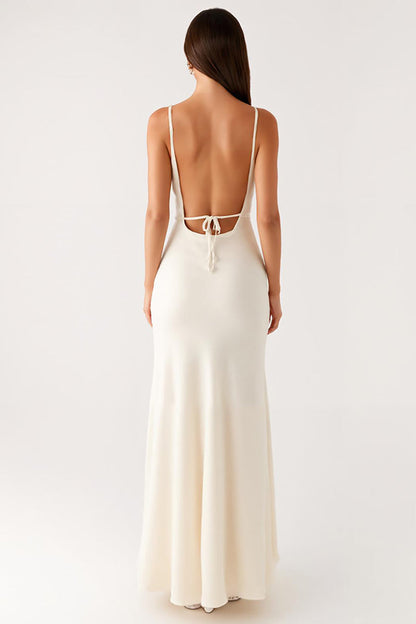 Sheath Ivory Spaghetti Straps Backless Formal Dress