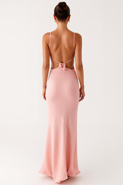 Pink Sheath Spaghetti Straps Chiffon Formal Dress