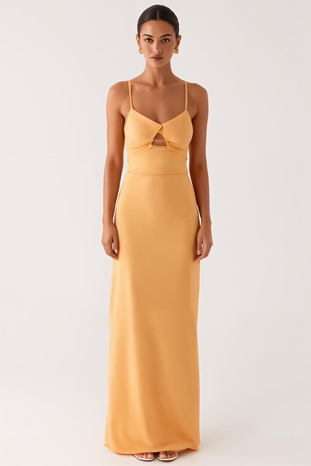 Light Yellow Cut Out Spaghetti Straps Sheath Formal Dress