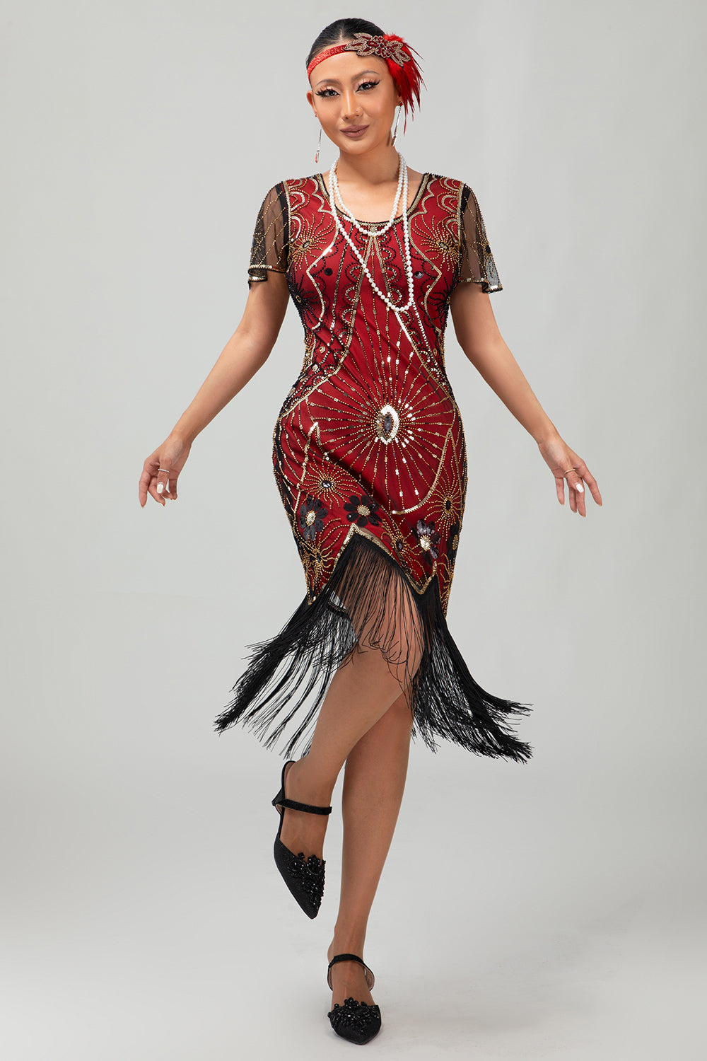 Gatsby Black Silver Scoop Fringed Bodycon 1920s Dress with Sequins
