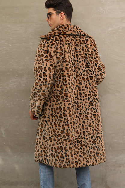 White and Black Straps Long Faux Fur Men's Winter Coat