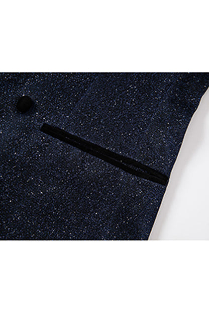 Sparkly Navy Sequin Shawl Lapel 2 Pieces Slim Fit Men's Prom Suits