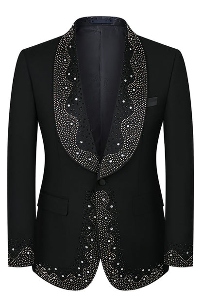 Men's White Beaded Shawl Lapel Single Breasted 3 Pieces Suits