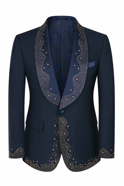 Men's White Beaded Shawl Lapel Single Breasted 3 Pieces Suits