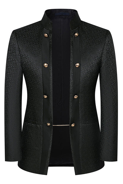 Stand Collar Jacquard Black 3 Pieces Men's Suits