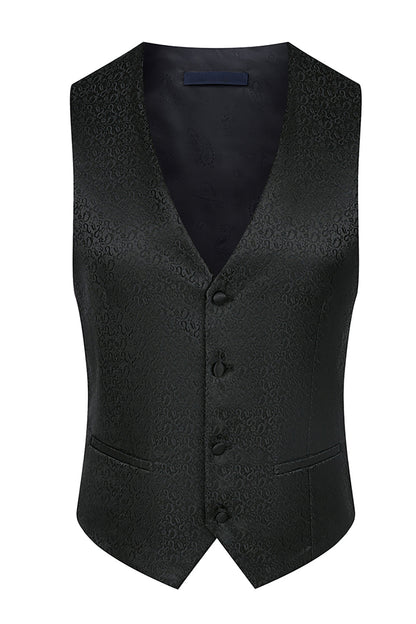 Stand Collar Jacquard Black 3 Pieces Men's Suits