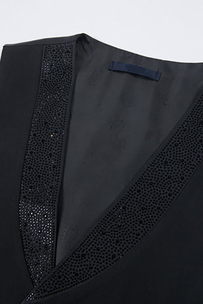 Men's Black Peaked Lapel Beaded 3 Pieces Wedding Suits
