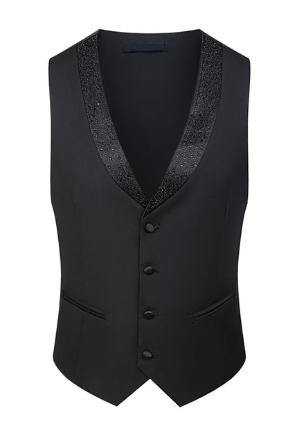 Men's Black Peaked Lapel Beaded 3 Pieces Wedding Suits