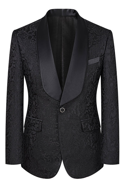 Dark Green Jacquard Shawl Lapel 3 Pieces Prom Suits