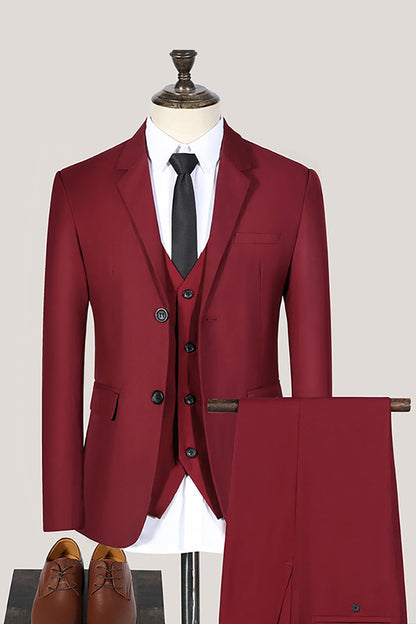 Black Notched Lapel 3 Pieces Slim Fit Men's Suits