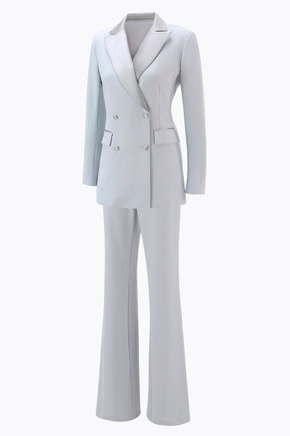 Silver 2 Piece Peak Lapel Double Breasted Slim Fit Women's Suit
