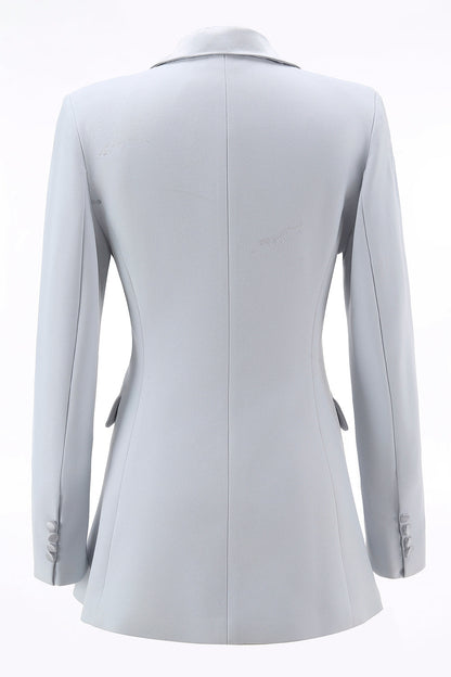 Silver 2 Piece Peak Lapel Double Breasted Slim Fit Women's Suit