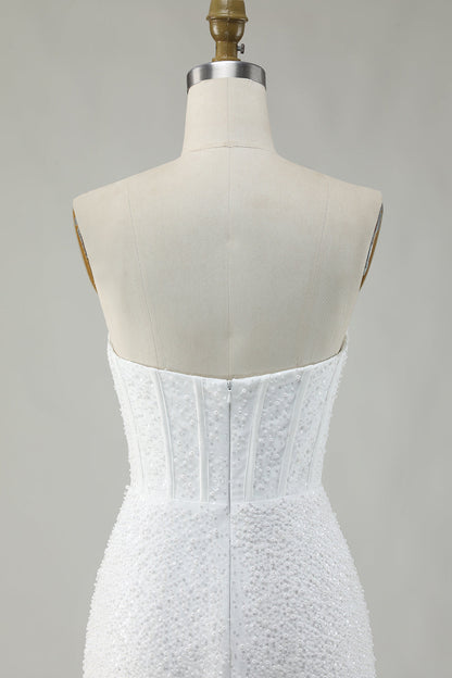 White Strapless Corset Short Bodycon Homecoming Dress with Sequins