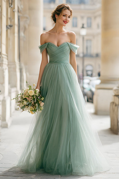 Eucalyptus A Line Maxi Off the Shoulder Bridesmaid Dress