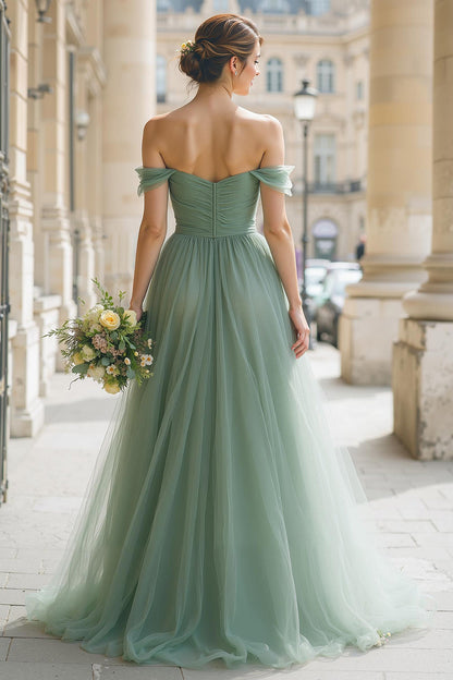Eucalyptus A Line Maxi Off the Shoulder Bridesmaid Dress