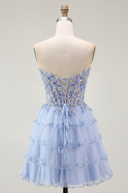 Larvender Strapless Tiered A Line Homecoming Dress