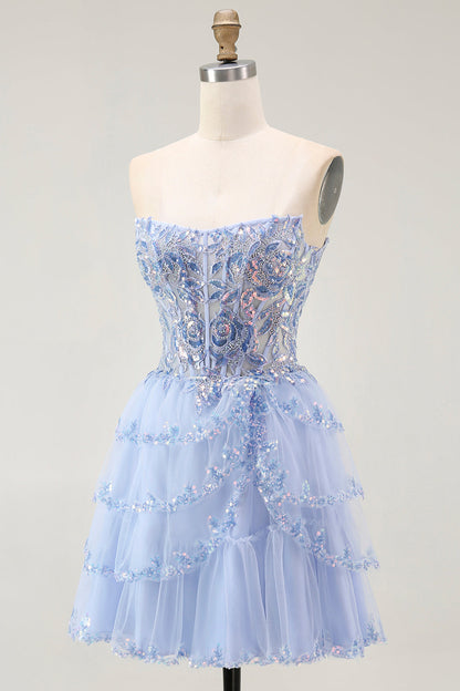 Larvender Strapless Tiered A Line Homecoming Dress